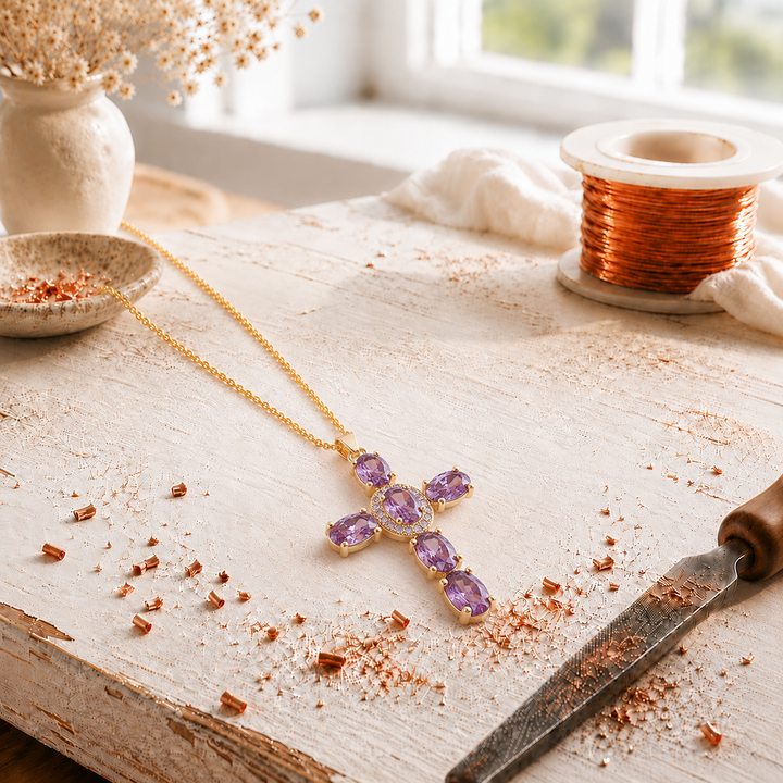 Cross Copper Zircon-laid Pendant with Chain