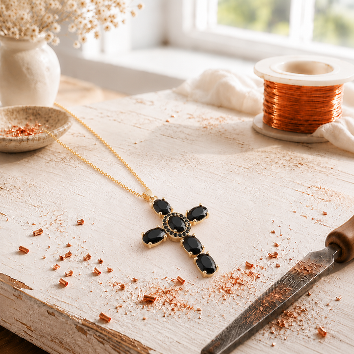 Cross Copper Zircon-laid Pendant with Chain