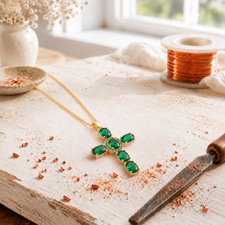 Cross Copper Zircon-laid Pendant with Chain