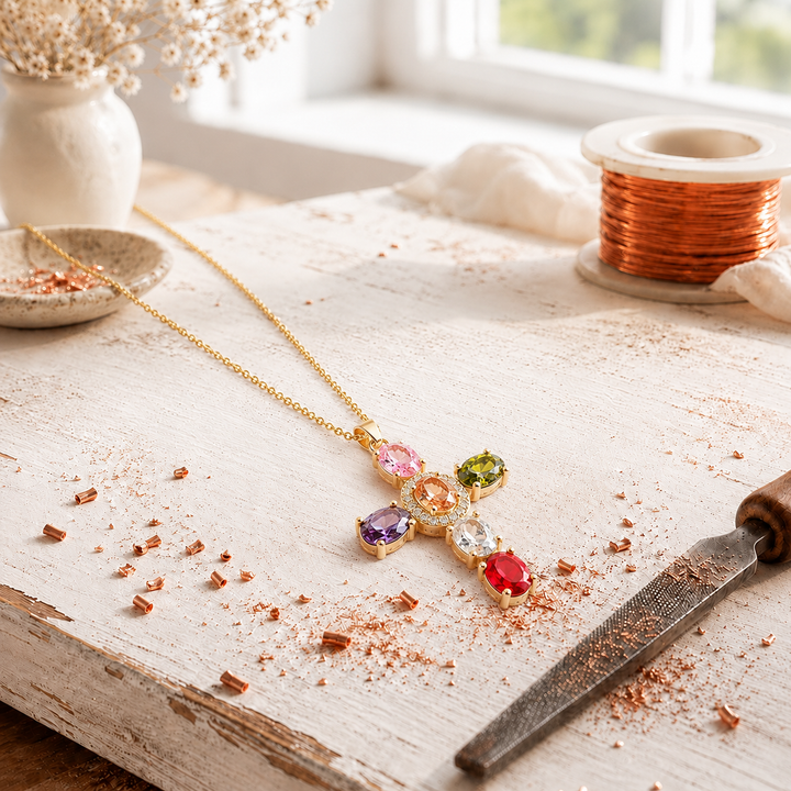 Cross Copper Zircon-laid Pendant with Chain