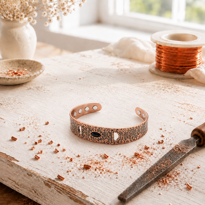Hammered Copper Magnetic Cuff Bracelet – Artisan Finish