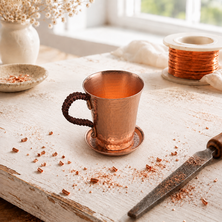Handcrafted Hammered Copper Mug with Braided Handle