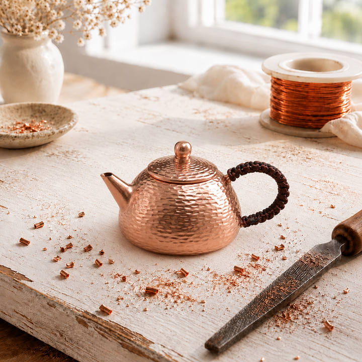 Handcrafted Hammered Copper Teapot