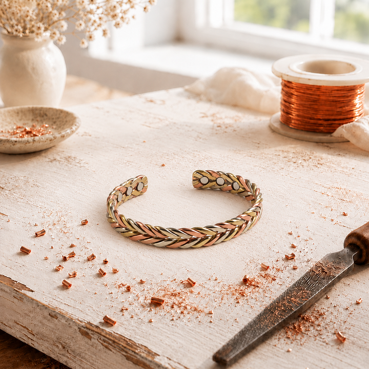Tri-Tone Braided Magnetic Copper Cuff Bracelet